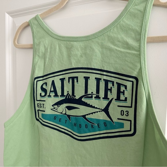 Salt Life Get Hooked Green Tank Top - Beach Vacation Fishing - Picture 7 of 16